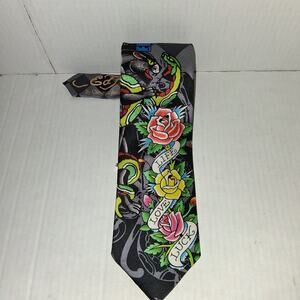 Ed Hardy Christian Audigier Mens Silk Tie Roses Panther LIFE LOVE LUCK Biker